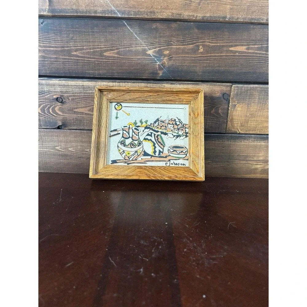 Vintage Rainbow Way Sand Painting C Johnson Glazed Pueblo Pottery Southwest Art